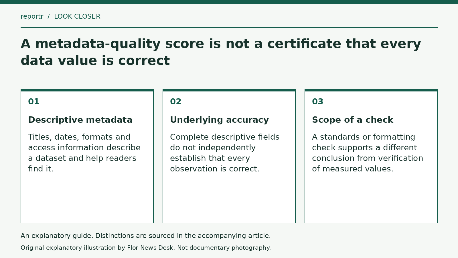 Explanatory diagram: Descriptive metadata; Underlying accuracy; Scope of a check.